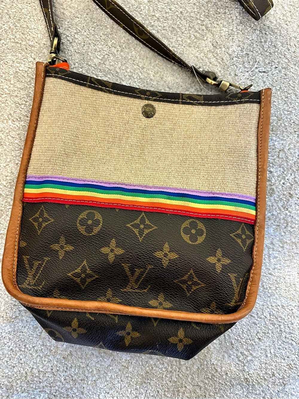 Handmade Louis Vuitton Inspired Monogram Crossbody Bag in Brown & Beige